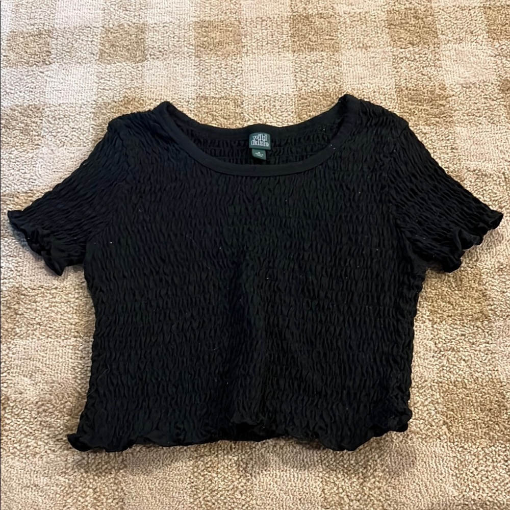 Wild Fable Black Textured Short Sleeve Top
